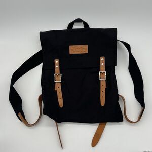 Indian Motorcycle Black Canvas & Brown Leather Backpack Book Bag Ruck Sack